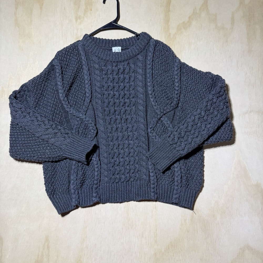 Grace + Karma Womens Large Gray Cable Knit Chunky Crewneck Sweater Pullover L